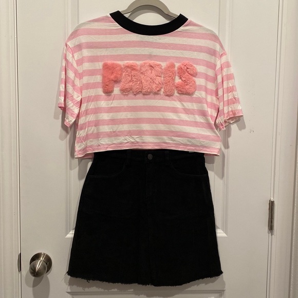 Pretty little thing pink stripe Paris cropped T-shirt size 4 - Picture 5 of 5